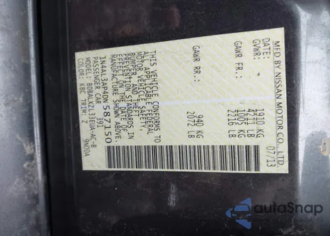 2013 Nissan Altima 2.5 Sl z USA, uszkodzony, nr VIN 1N4AL3AP4DN587150